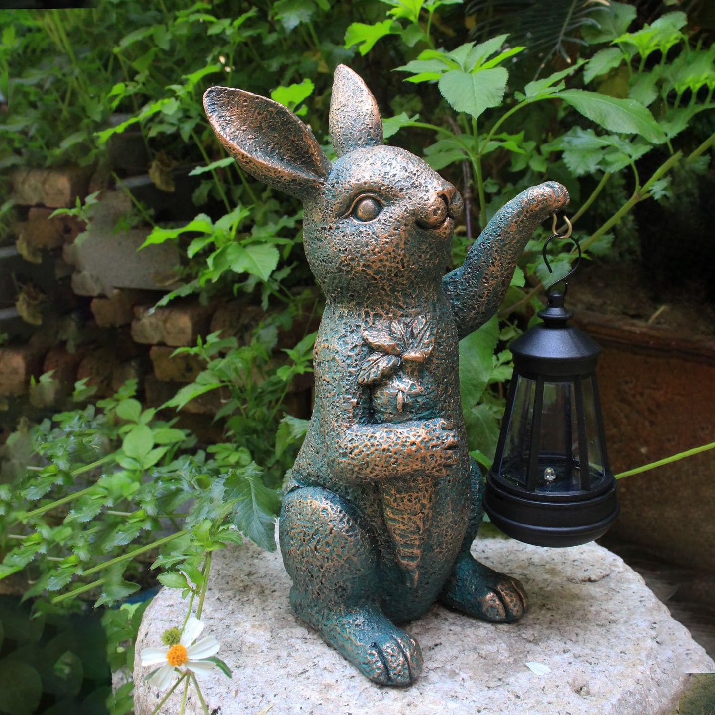 Solar Garden Statues -Rabbit Lantern Outdoor Handmade Resin Statue With Led Light  Cute Carrot Holder For Patio  Yard  Gift Ideas (Rabbit2)