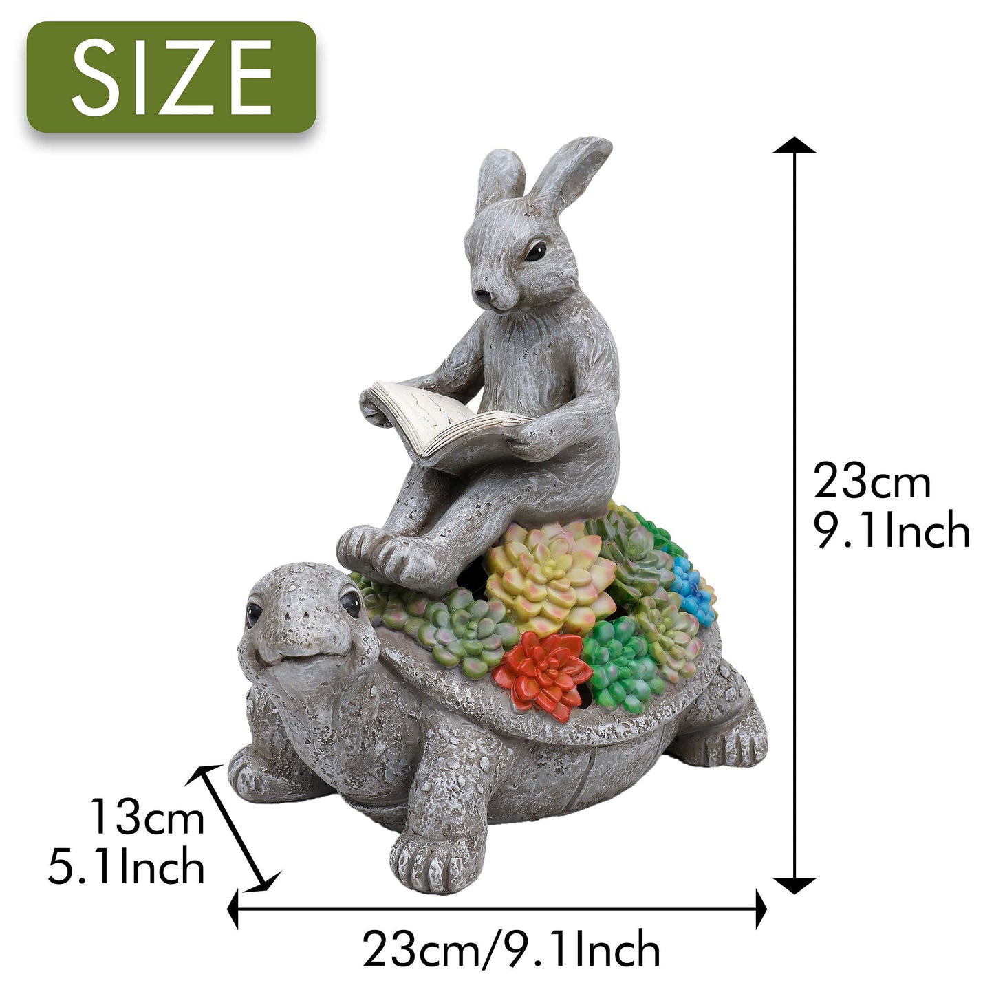 TERESAS COLLECTIONS Garden Statues Rabbit Turtle Solar Light, Gray, Large, Resin, 9in Outdoor Decor for Lawn Patio Yard