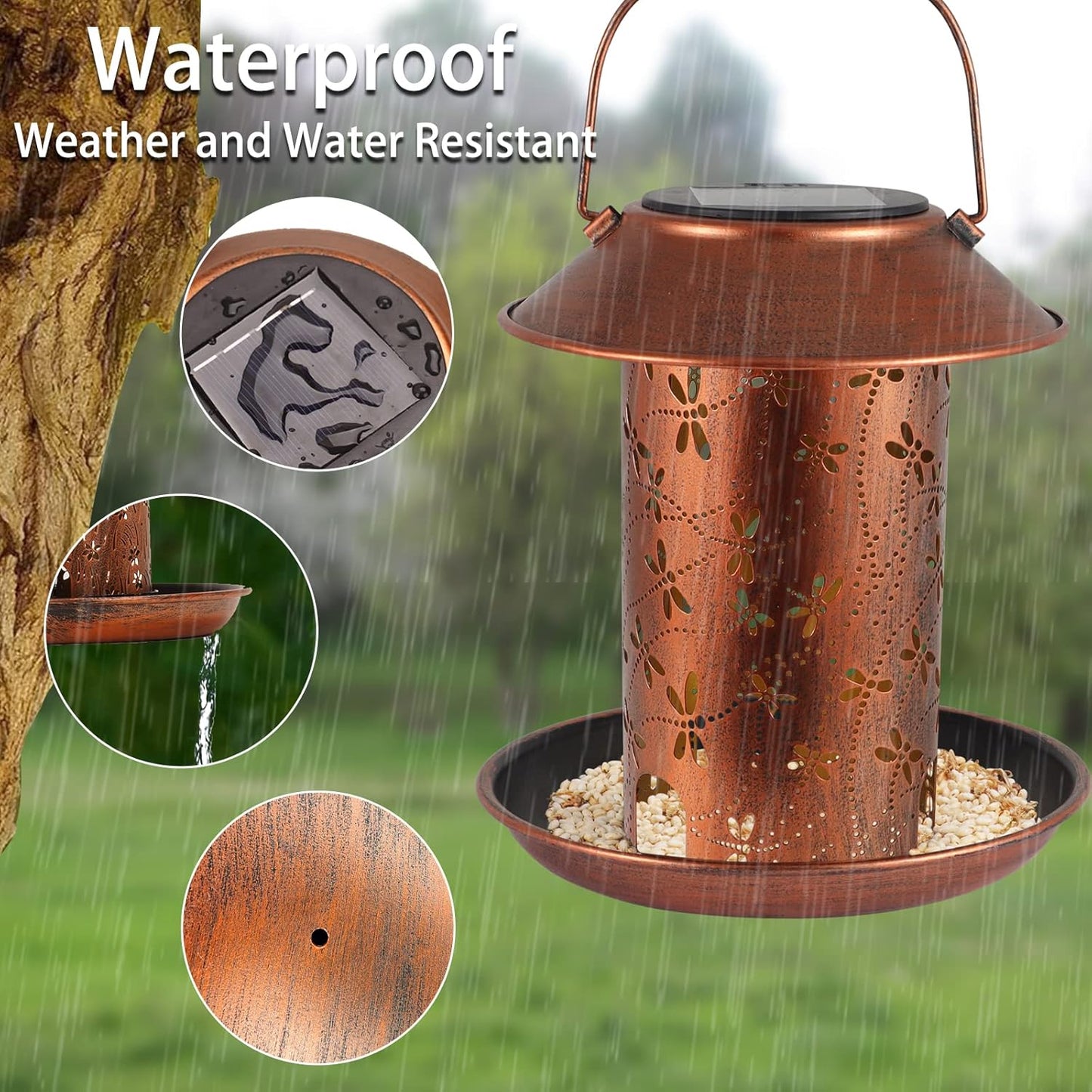 Bird Feeders for Outdoors Dragonfly Solar Lanterns Outdoor Waterproof Garden Decor Gifts for Women Mom Grandma Metal Solar Decoration Outside LED Lanterns for Yard, Patio, Lawn, Pathway(2 Pack)