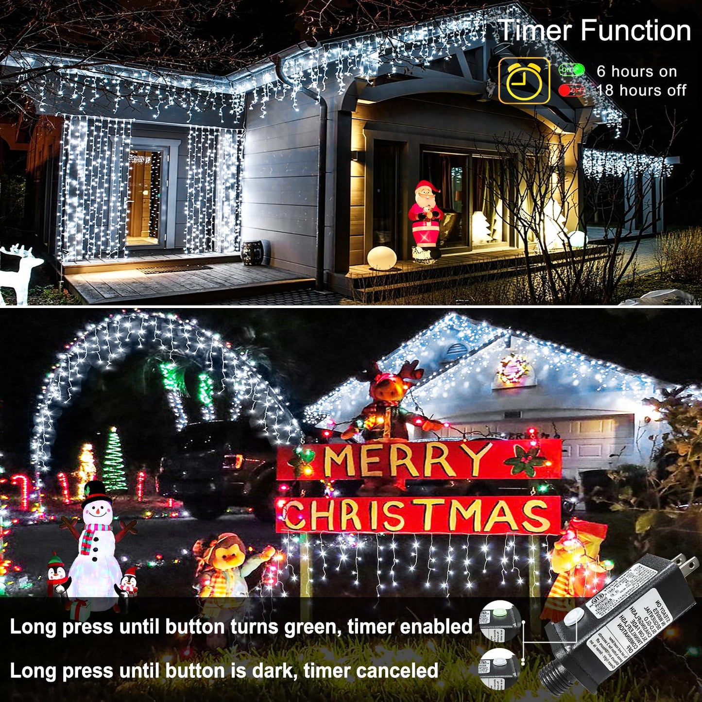 Nielfoi Christmas Icicle Lights - 99ft 1216 LED, Waterproof, 8 Modes, Cool White, Model BG-CL3M3-306L01