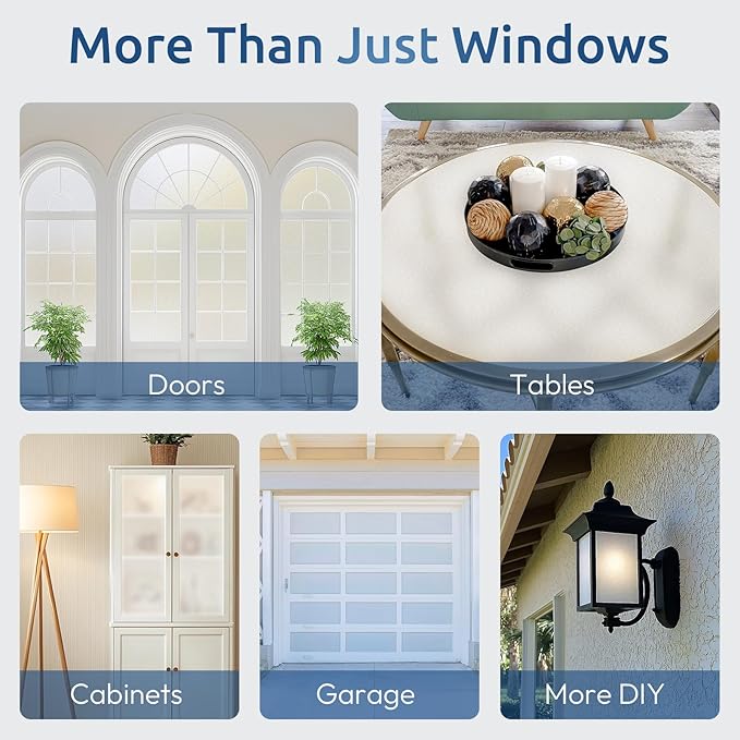 rabbitgoo Window Privacy Film for Glass Windows with Kit Decorative Clings UV Blocking Heat Control Static Cling Removable Bathroom Bedroom Door Home Coverings Pure, 23.6 x 78.7 inches