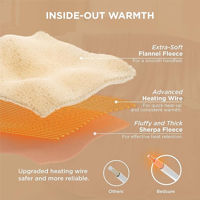 Bedsure Heated Blanket Electric Throw - Soft Flannel Electric Blanket, Heated Throw with 4 Time Settings & 6 Heat Settings, Warm Gift for Grandma (50x60 inches, Woodrose)