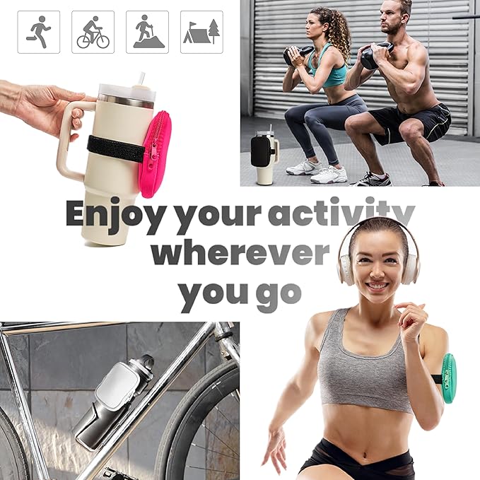 Water Bottle Pouch for Stanley Cups with 20oz 30oz 40oz Stanley Quencher Adventure & Stanley IceFlow, Gym Accessories for Women Tumbler Pouch with Strap & Zipper Cup Purse for Card Keys (Black, Small)