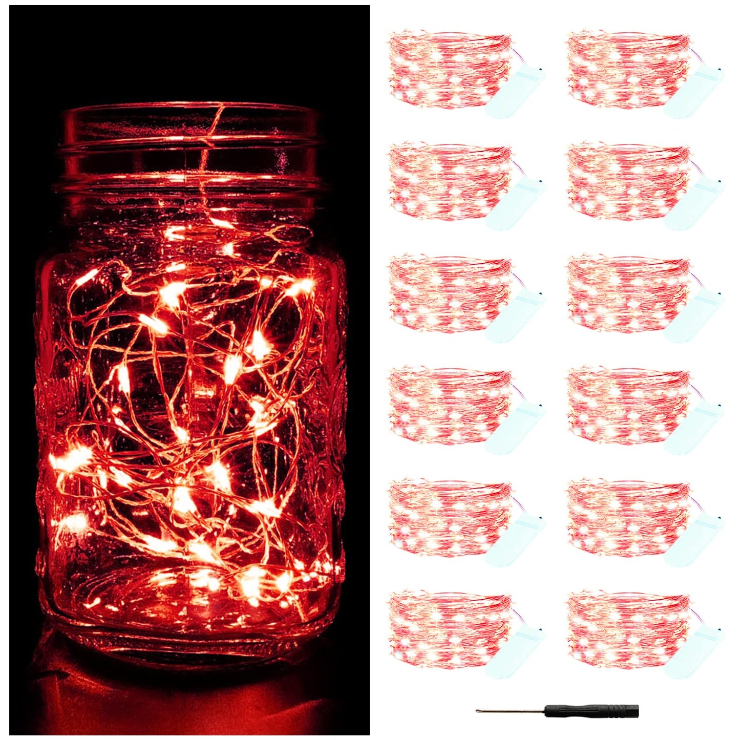 Bexdir 12 Pack Fairy Lights, 7FT 20LED Waterproof Silver Wire String Lights for Indoor/Outdoor Decor, Red Copper Material