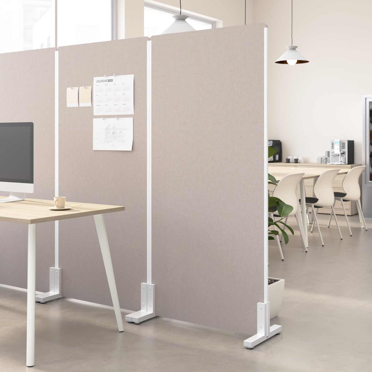 Bush Business Furniture 34W x 72H Freestanding Privacy Screen in Warm Beige, Standing Office Partition with Acoustic Sound Dampening Panel