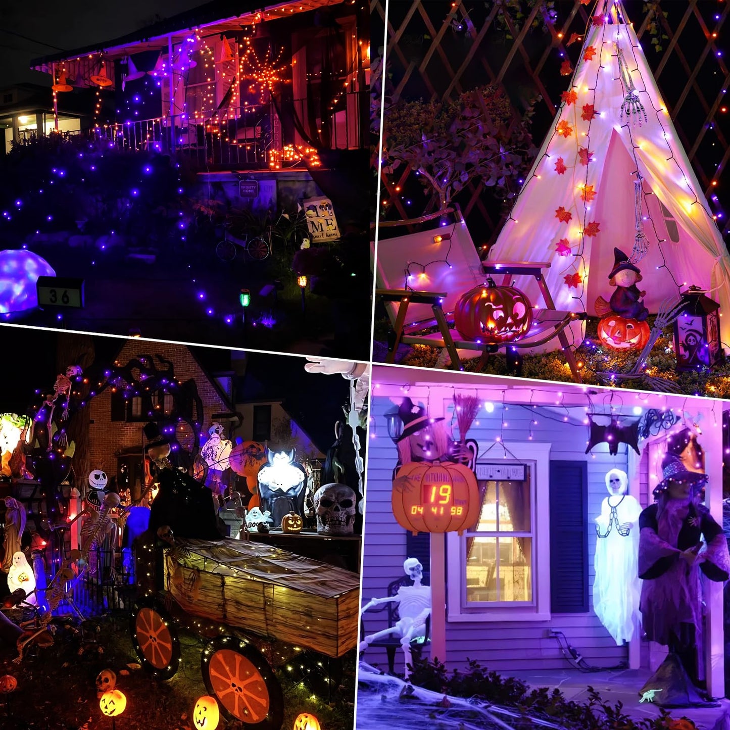 Decute Halloween String Lights Outdoor Indoor Waterproof 300Led 105Ft Ul Certified With End-To-End Plug 8 Modes  Decoration Lights For Christmas Tree Patio Garden Wedding Party Orange Purple