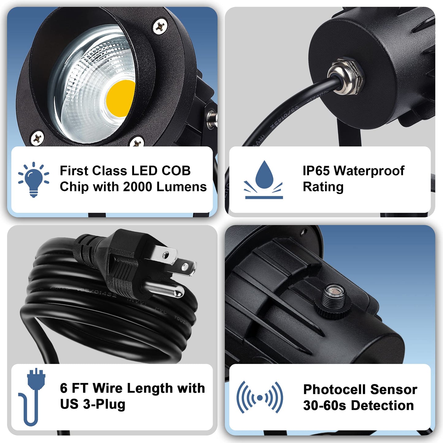 SUNVIE 20W Outdoor Landscape Spotlight 3000K LED Waterproof with Photocell Sensor 1 Pack White