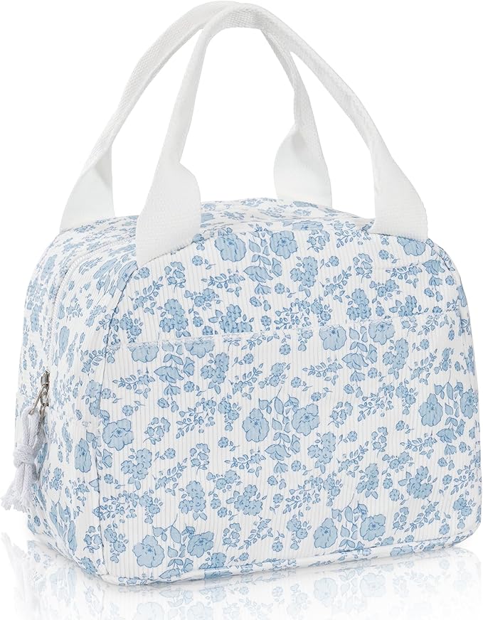 Lunch Bag for Women Insulated Lunch Box Reusable Cooler Bag Portable Cute Corduroy Leakproof Tote Bags for Travel, Work, and Picnic