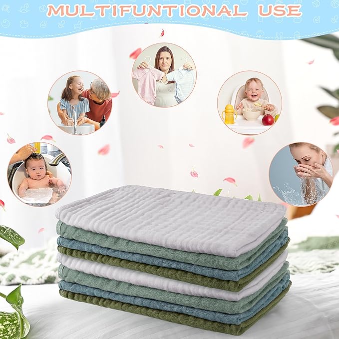 Buryeah Muslin 20 Pcs Burp Cloths Large 20" x 10" 100% Cotton 6 Layers Ultra Absorbent and Soft Hand Washcloths for Baby Drool and Messes Gentle Burp Cloth for Boys & Girls(Dark Colors)
