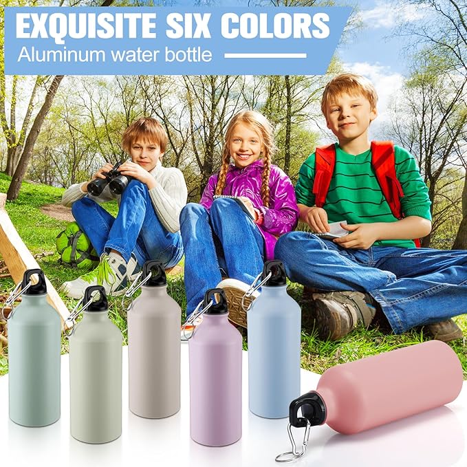 Domensi 24 Pcs 20oz Aluminum Water Bottles Bulk Reusable Water Bottles Lightweight Leak Proof Aluminum Sports Bottles with Twist Cap Buckle for Gym, Hiking, Cycling, Camping, Fishing