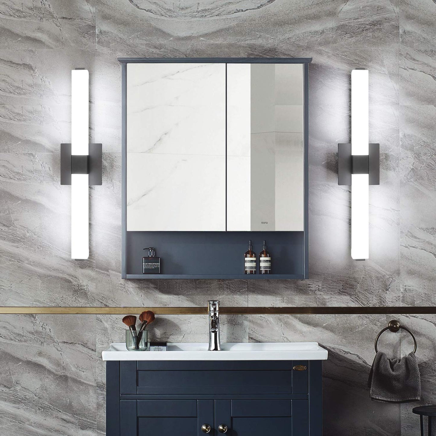 ZUZITO Black Bathroom Light Fixture - 24in Dimmable LED Vanity Light Bar - 6000K Cool White