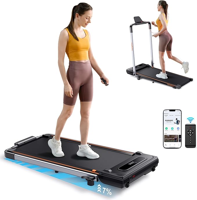 Foldable Treadmill with 7% Incline, 2.5HP Portable Under Desk Walking Pad with 0.6-7.5MPH, Handle, Remote and App Control,...