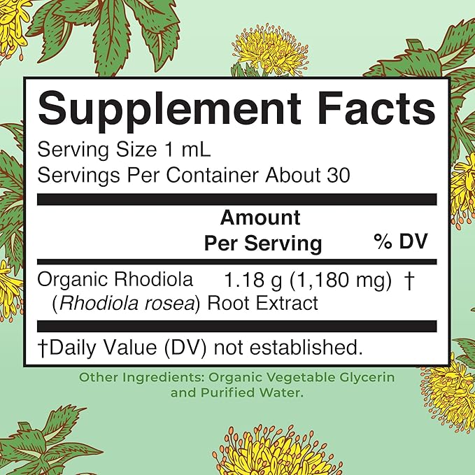 Rhodiola Rosea Supplement by MaryRuth's | USDA Organic Herbal Extract | Nootropic | Focus Supplement | Non-GMO | 30 Servings