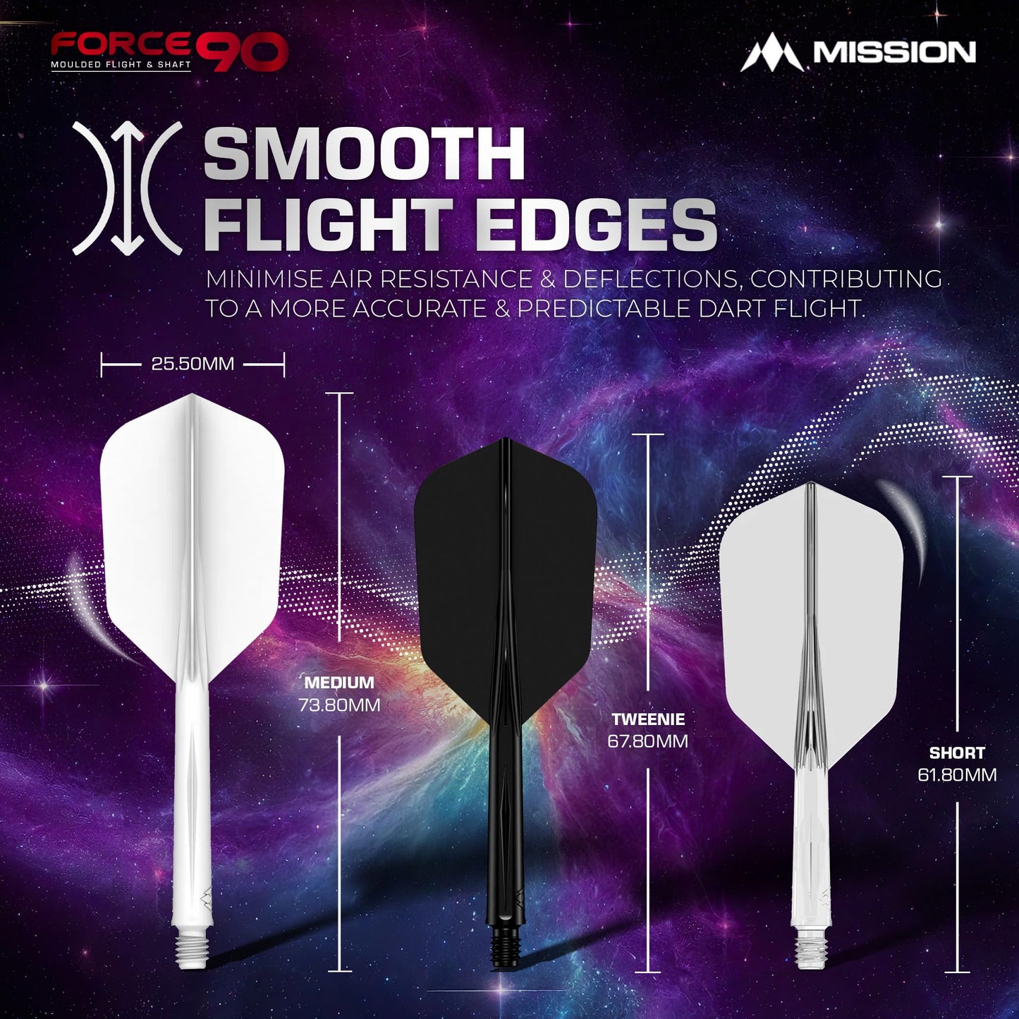 Mission Darts Force 90 | Integrated Precision Moulded Dart Flight And Shaft System  Pack Of 3 Professional Highly Durable 2-In-1 Combined Dart Flights And Stems | Slim (Clear  Medium)  Transparent
