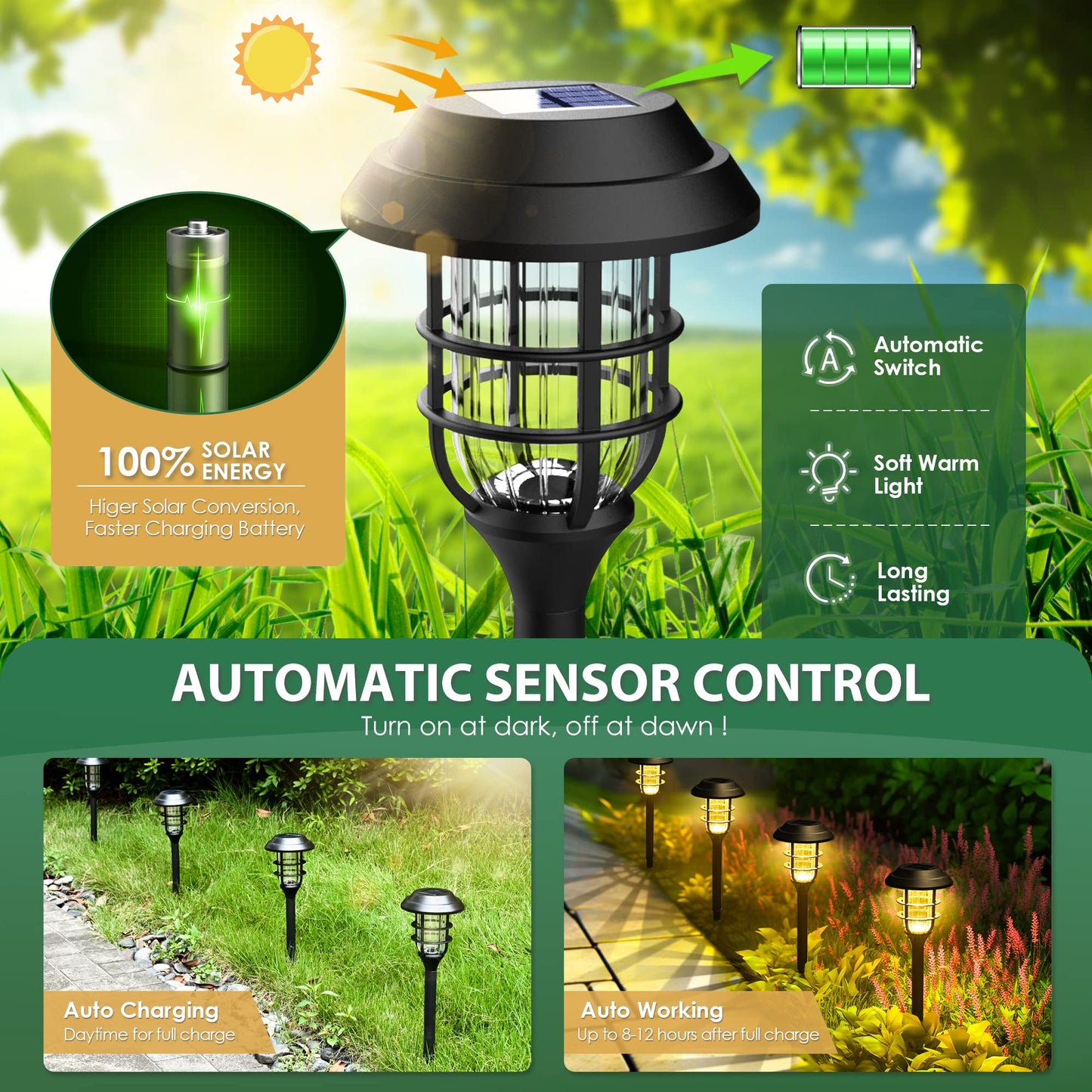 SOLPEX 8 Pack Solar Landscape Lights, Warm White, Waterproof, Model 8349-X