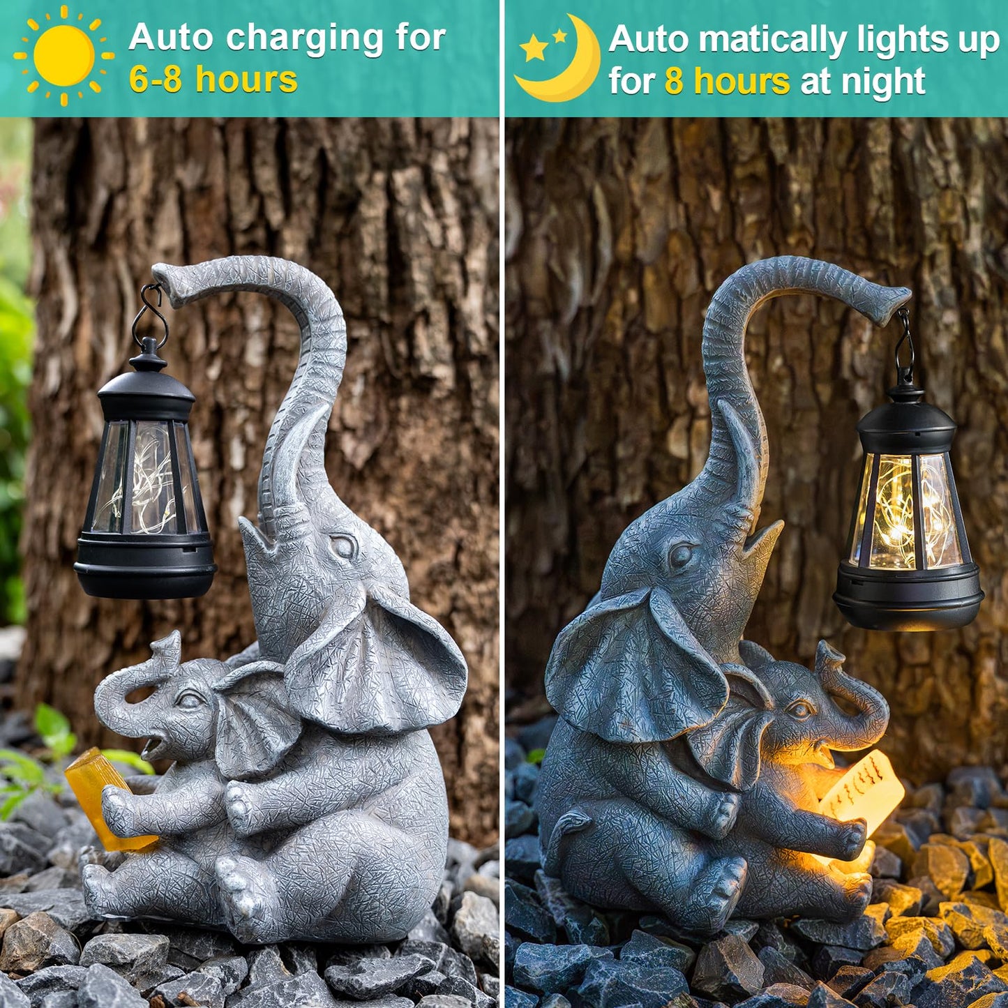 Zqqlite Solar Elephant Statue Lights Outdoor Garden Decoration  Elephant Statue With Solar Lantern Outdoor Decoration For Mother Women Birthday Gift-Courtyar Balcony Lawn Decor