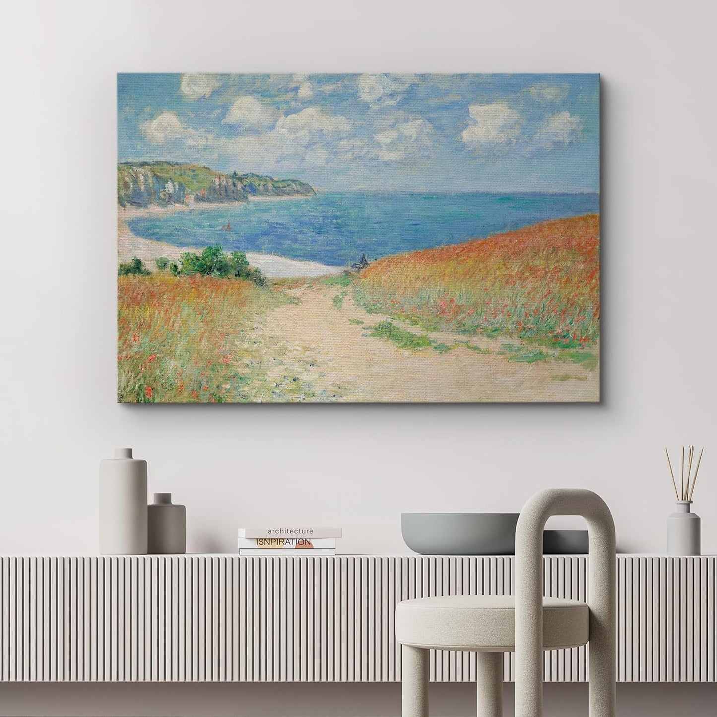 wall26 Path Through The Corn at Pourville by Claude Monet Giclee Canvas Prints Wrapped Gallery Wall Art | Stretched and Framed Ready to Hang - 16" x 24"