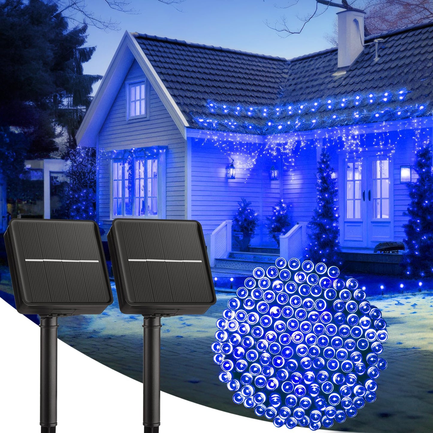 2-Pack 400Led 170Ft Total Solar Outdoor Lights Ip65 Waterproof Solar Powered Lights With 8 Lighting Modes For Party Garden Yard Home Holiday Tree Decoration Lighting Blue