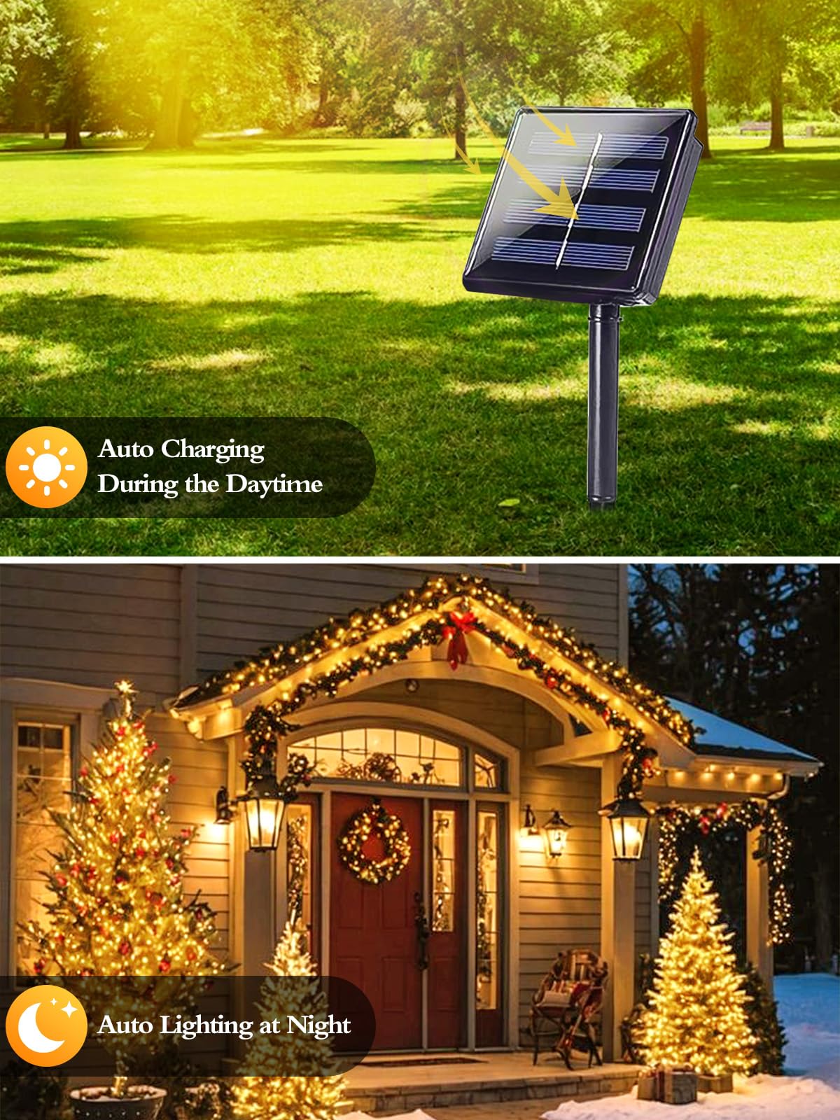 6 Pack Christmas Solar String Lights Outdoor Waterproof  198Ft 600 Led Green Wire Solar Fairy Lights With 8 Modes  Solar Twinkle Lights For Garden Tree Patio Fence Christmas Decorations (Warm White)