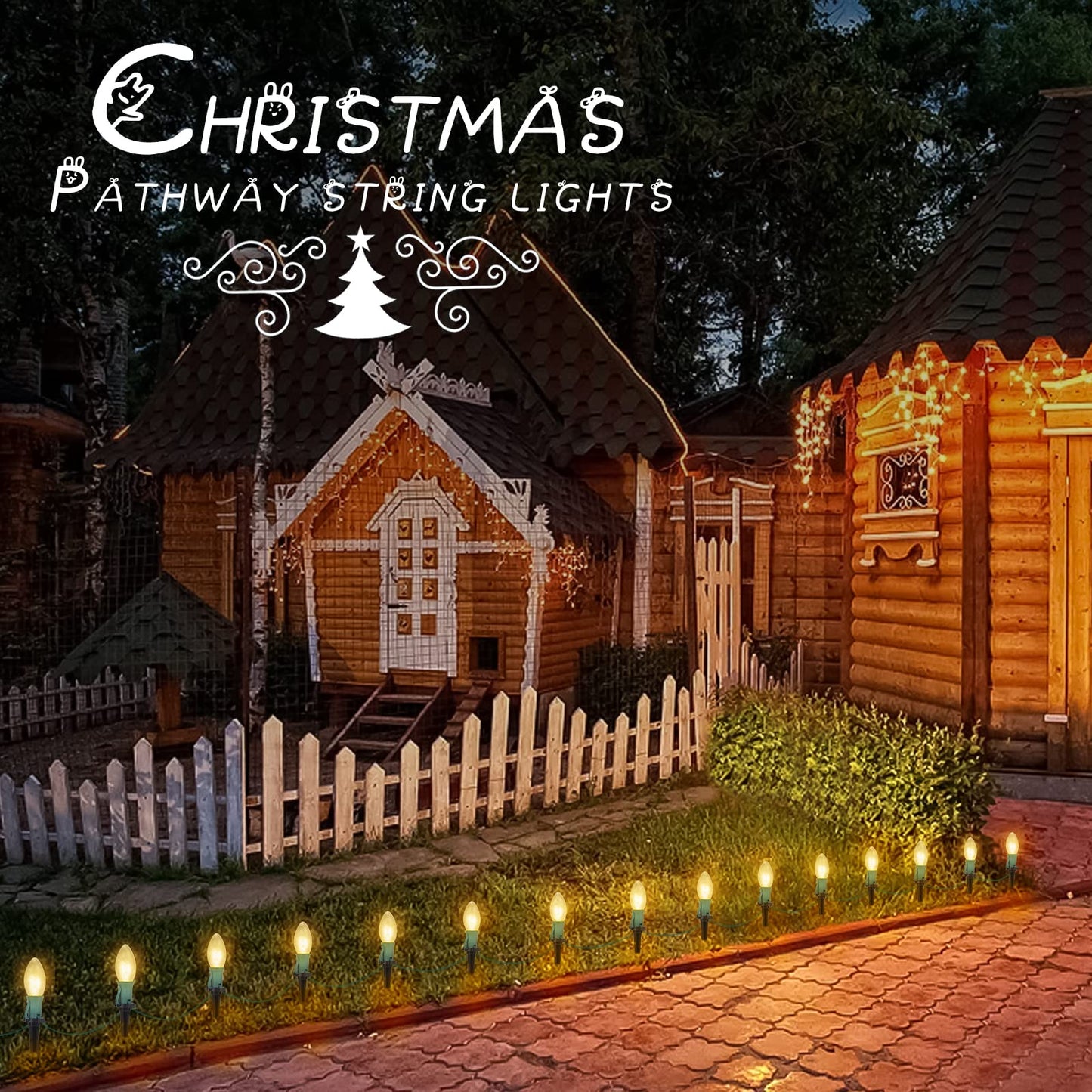 Brightown Christmas Pathway String Lights - 25.7 Ft, 20 Clear Waterproof Incandescent Lights, Warm White, Model Gy-C-50.6-U-B1