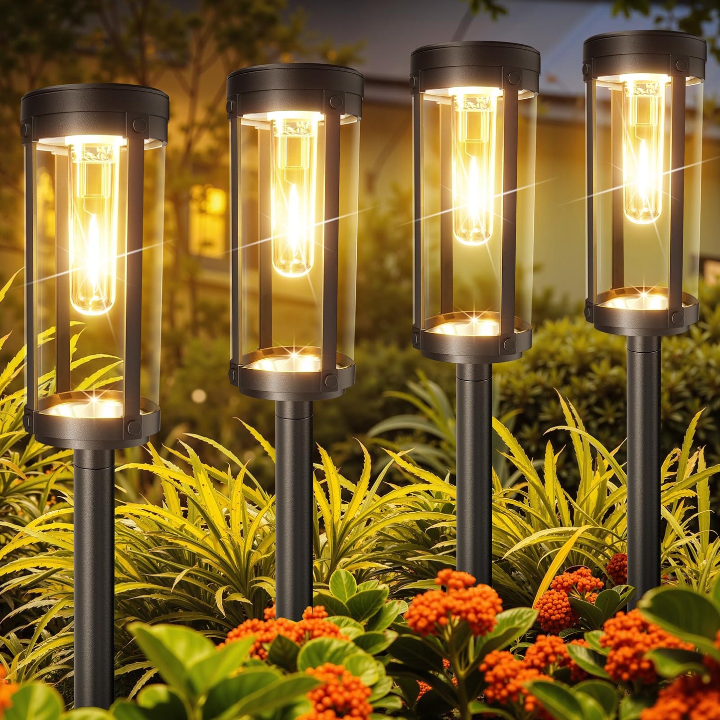 Solar Pathway Lights Outdoor: 8 Pack Upgraded Solar Lights Outdoor Waterproof - Up To 15 Hrs Bright Modern Path Light For Garden Yard Patio Driveway Walkway Sidewalk Landscape Lighting Outside Decor