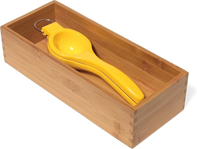 Lipper International Bamboo Wood Utensil Holder Storage Box for Cooking Tools, Makeup, or Office Supplies, 5" x 12" x 3"