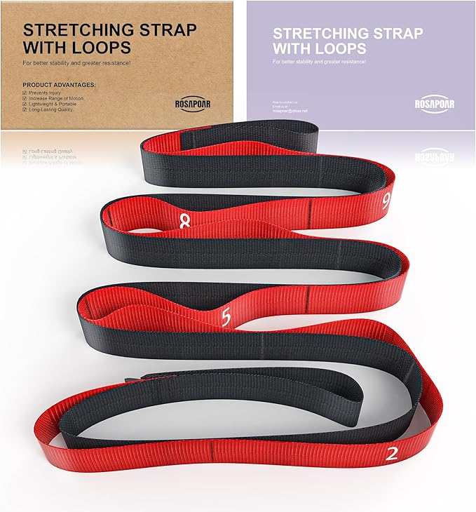 Non Elastic Stretching Strap with Loops - Yoga Straps for Physical Therapy, Durable Stretch Bands for Exercise, Flexibilit...