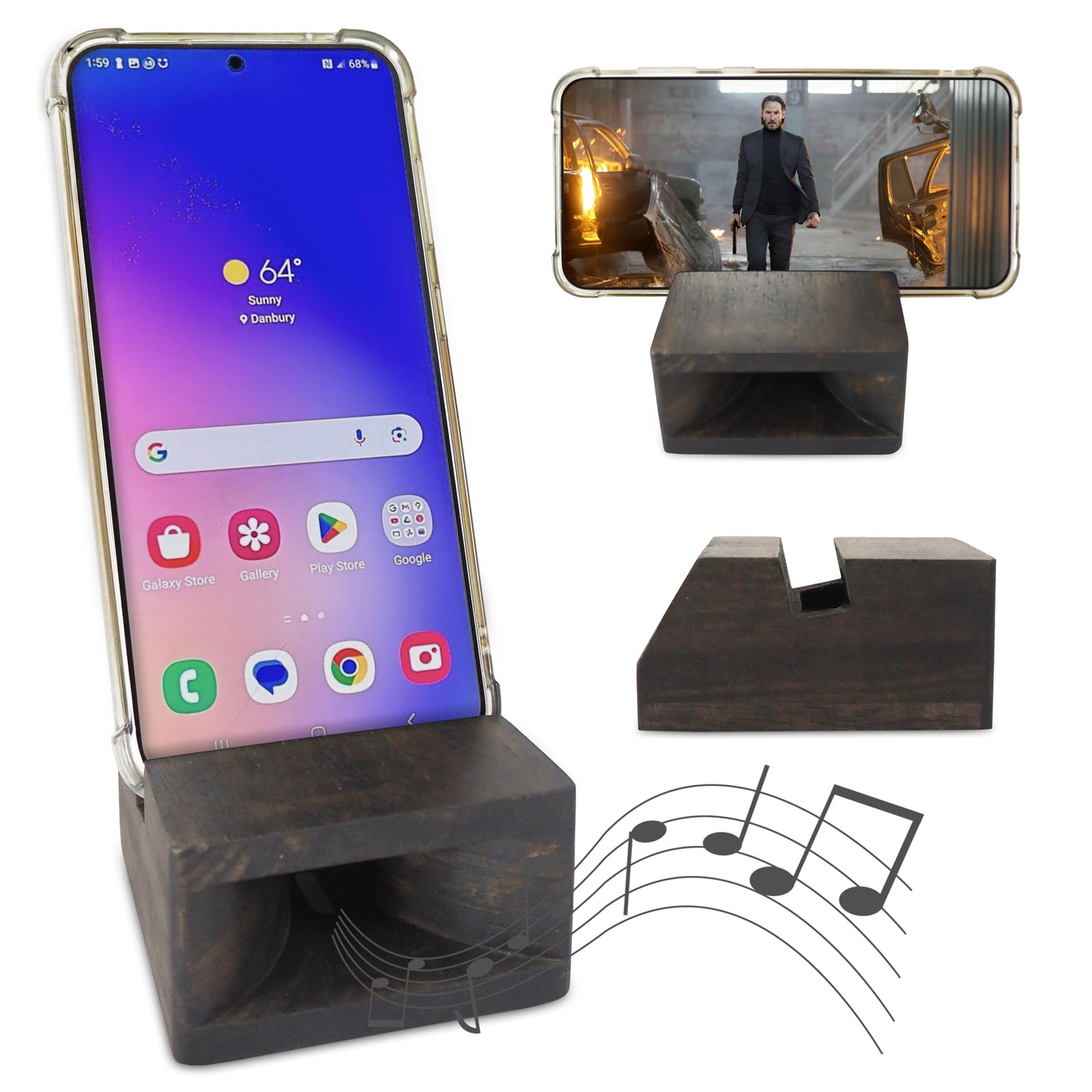 Ecoleafy Dot Wooden Phone Stand- Cellphone Stand For Desk, Bedside Or Nightstand- Minimalist Phone Amplifier Suits Android Or Ip