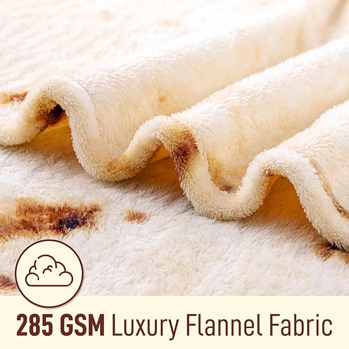 Zulay Kitchen Burritos Tortilla Throw Blanket Double Sided 36 inches for Adult and Kids - Giant Novelty Funny Taco Tortilla Blanket, Soft 285 GSM Flannel - White Elephant Gift