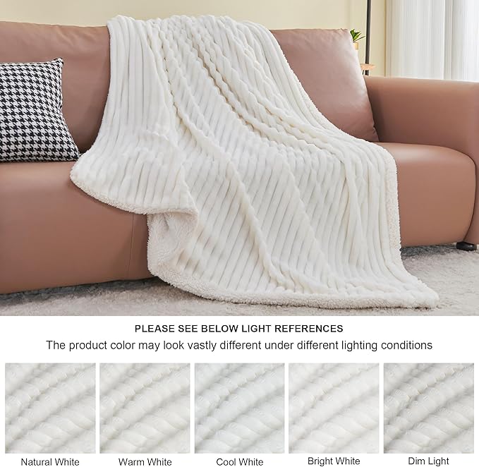 INFIIXSO Sherpa Throw Blanket for Couch - Super Soft & Warm Striped Fleece Blanket, Cozy Plush Fluffy Blanket All Season Use (Off White, 50x60 Inches)