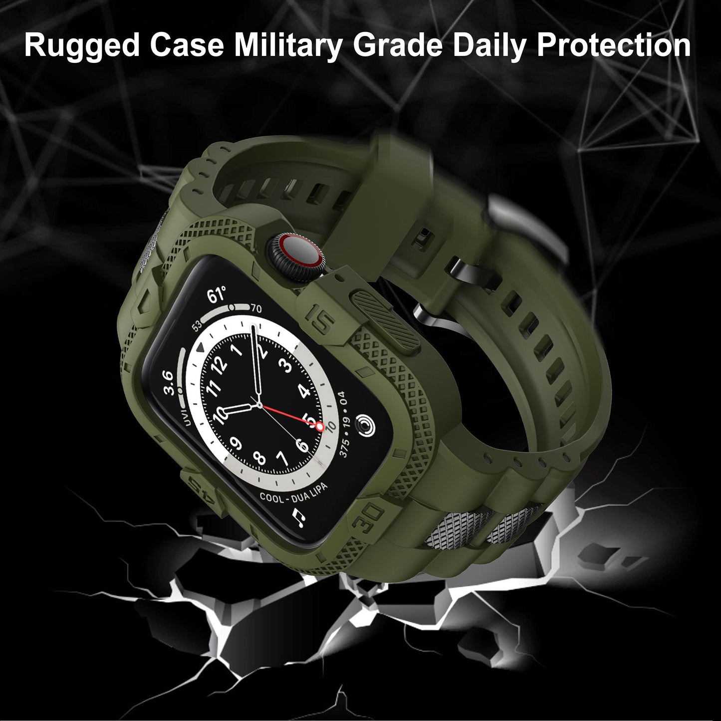 Gelishi Bands Compatible For Apple Watch Band 45Mm 44Mm 42Mm, Men Sport Rugged Band With Protective Case For Watch Series 9 8 7/