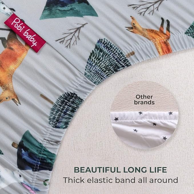 Pobi Baby - Premium Fitted Crib Sheets for Standard Crib Mattress - Ultra-Soft Cotton Blend, Stylish Woodland Pattern, Safe and Snug for Baby (Magical-Woods)