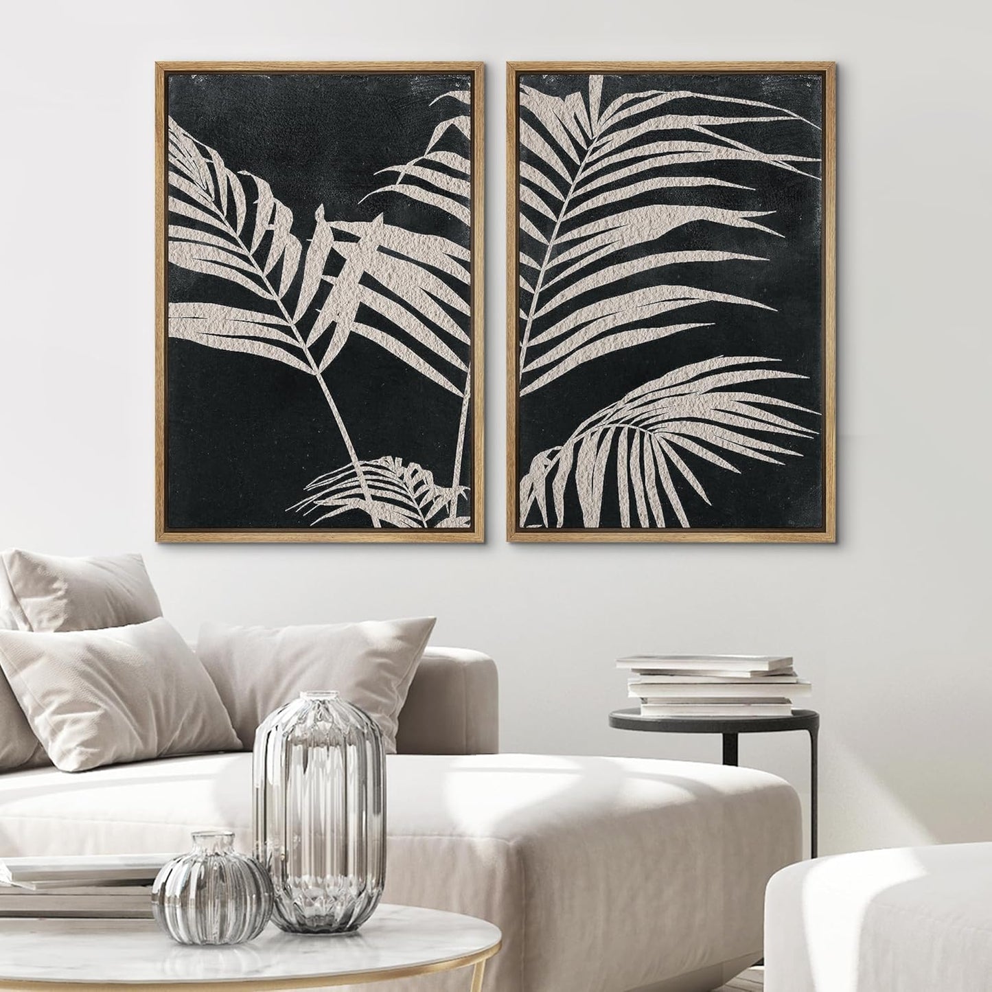 SIGNWIN Framed Canvas Print Wall Art Palm Leaf Print, Minimalist Wall Art, Black White Wall Art Prints for Living Room, Bedroom, Office - 24"x36"x2 Natural