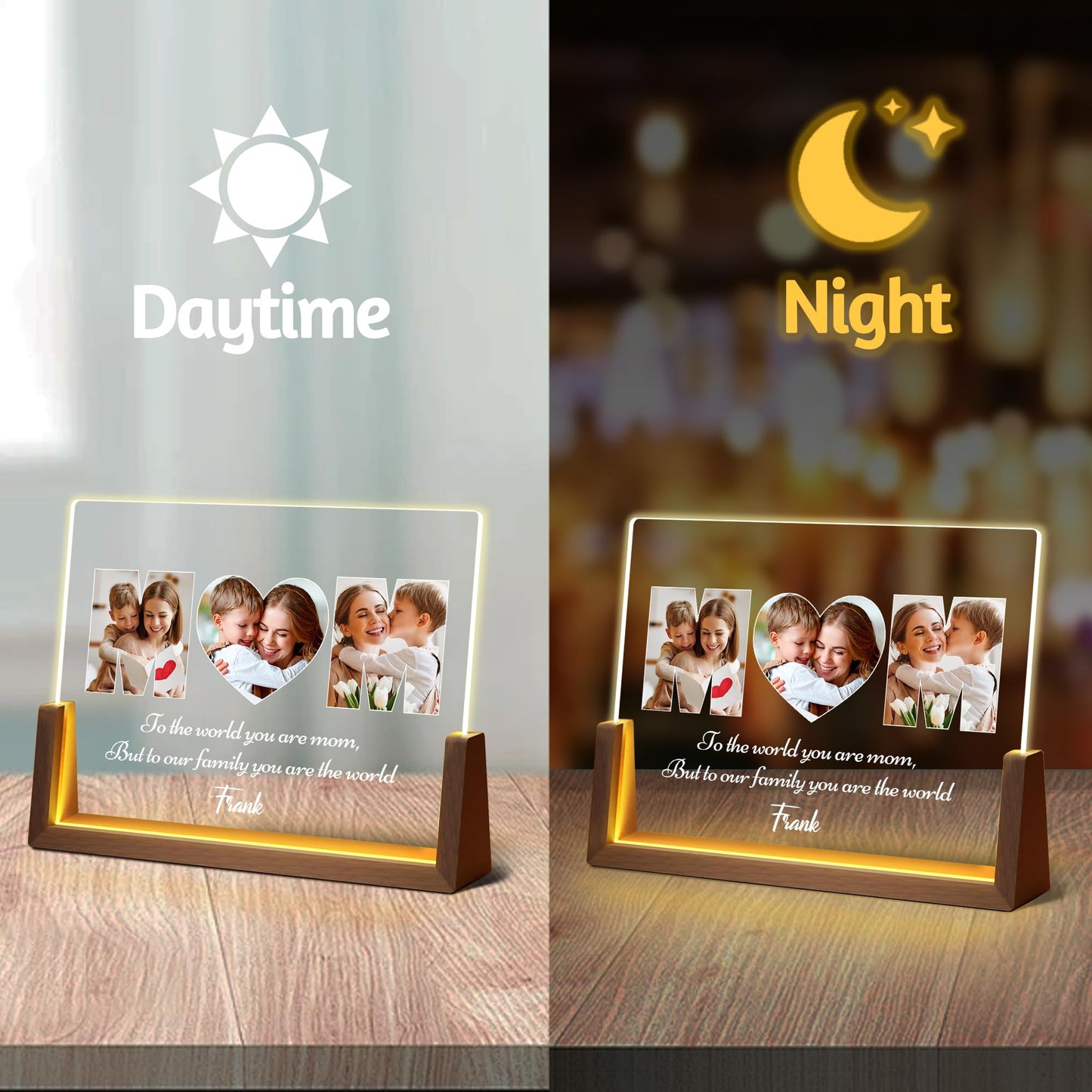Maiwell Personalized Mothers Day Unique Gifts For Mom Wife  Mom Gifts From Daughter Son Husband  Custom Acrylic Night Light Picture Frame With Photo Name  Customized Moms Birthday Christmas Gift