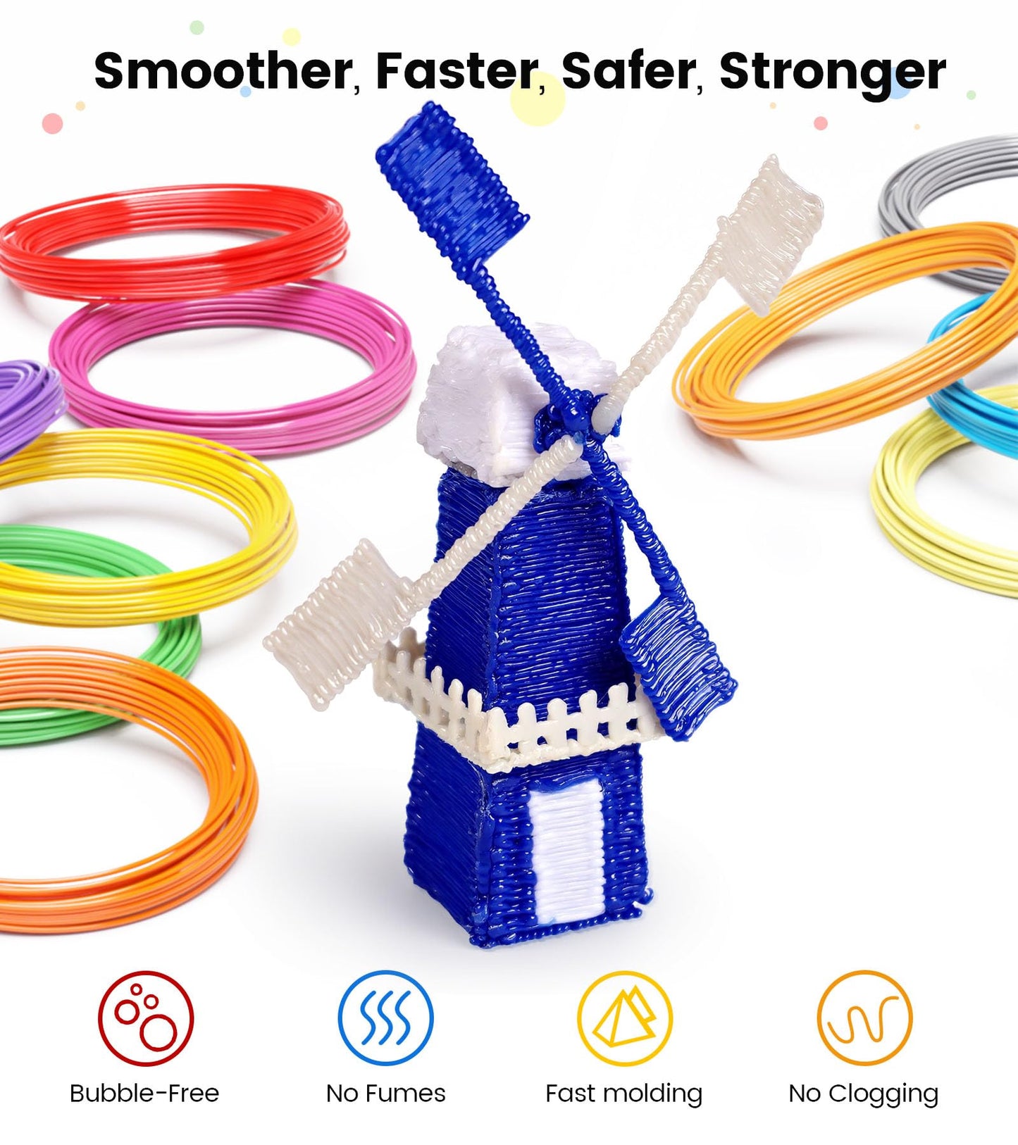 1.75mm 3D Pen Filament Refills Compatible with SCRIB3D P1/ADV MYNT3D Basic/Super/Pro, 15 Colors, 240ft, 16ft per Color, Comes with 2 Finger Caps & Stencil