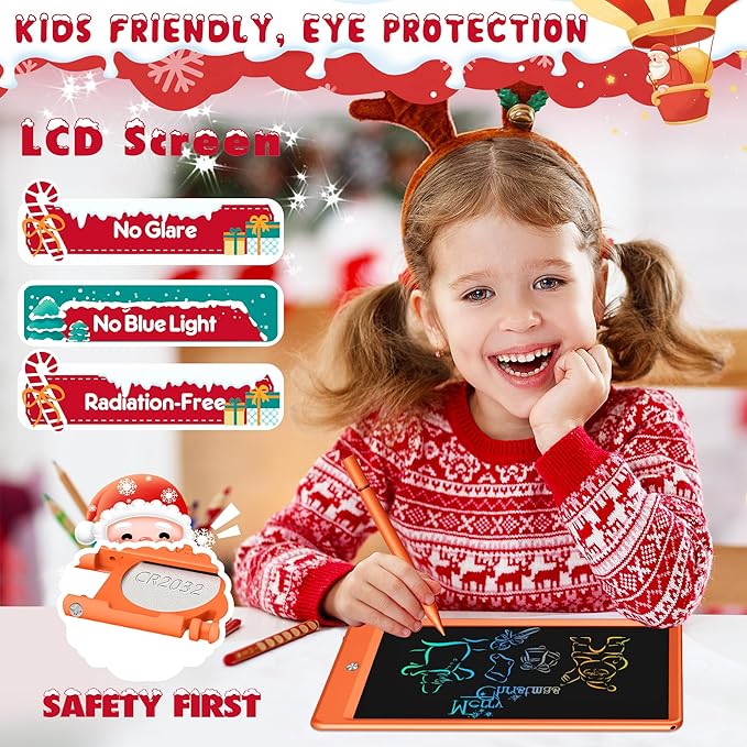 FLUESTON LCD Writing Tablet, Doodle Board Toys Gifts for 3-8 Year Old Girls Boys, 10 Inch Colorful Electronic Board Drawing Pad for Kids, Christmas Gifts for Toddler Educational Learning Travel,Orange