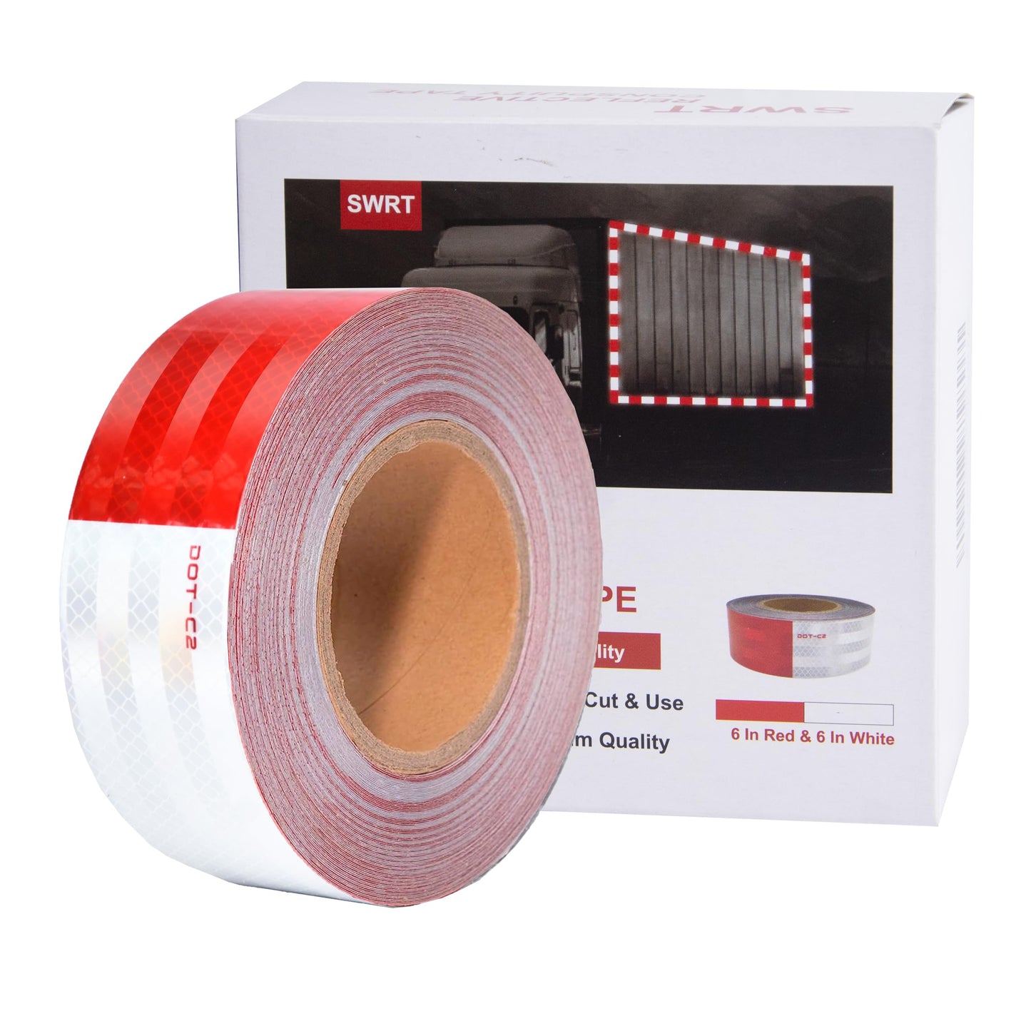 SWRT 2 Inch x 160 Feet DOT-C2 Reflective Tape Red White Reflective Tape Outdoor Waterproof Conspicuity Strong Adhesive Reflector Tape Warning Tape for Vehicles Trailers Boats Signs
