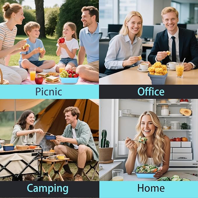 Collapsible Silicone Food Storage Containers with Lids, Collapsible Food Storage Containers, Camping Dishes, 4 Pack Foldable Lunch Box for Leftovers, Meals, Snacks, Dark Blue