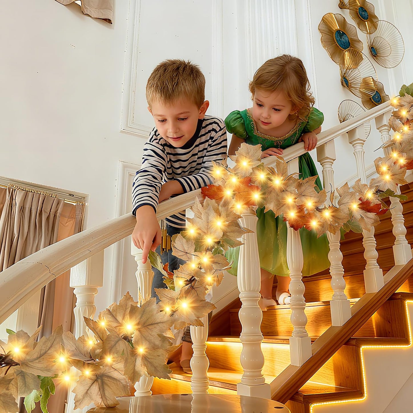 Thanksgiving Garland With Lights 9Ft Plug In Thanksgiving Decorations For Home With 50 Warm Incandescent Bulbs Ul Certified Connectable Lighted Fall Garland For Indoor Outdoor Harvest Decorations