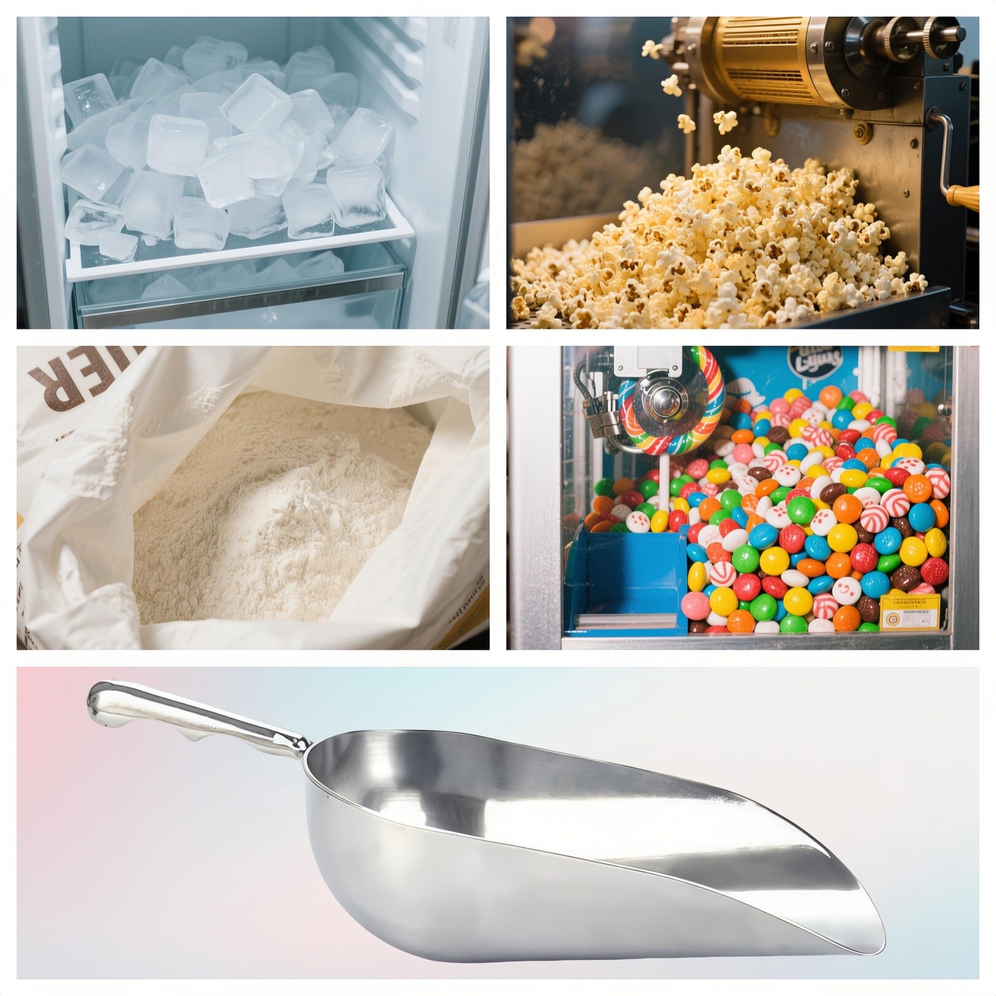 Heavy-Duty Cast Aluminum Kitchen Scoop - Rust-Proof, Ergonomic S-Handle Ice Cube Endurance Scoopfor Ice, Candy, Popcorn, Coffee Beans, Flour & Pet Food - Commercial-Grade Durable Design (M（12oz）)