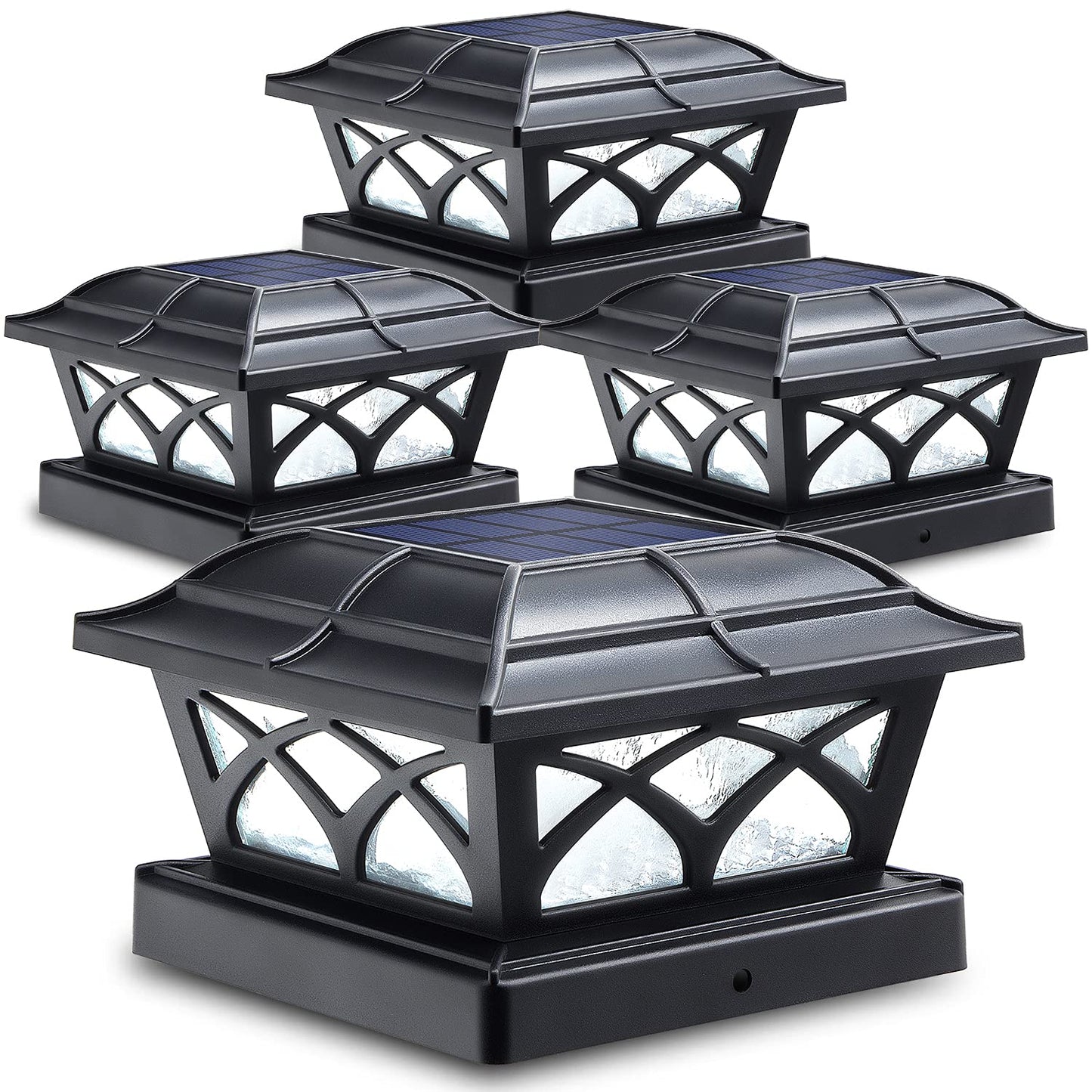 SIEDiNLAR Solar Post Cap Lights, 8 LEDs, 2 Color Modes, Glass, 4 Pack, Brown, Model SD012Z-4PK