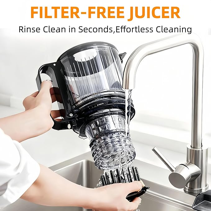 Cold Press Juicer Machines, 5.3” Large Feed Chute Slow Masticating Juicer for Whole Fruits & Vegetables, 300W Quiet Juice Extractor, Easy to Clean, 99% High Juice Yield, Black
