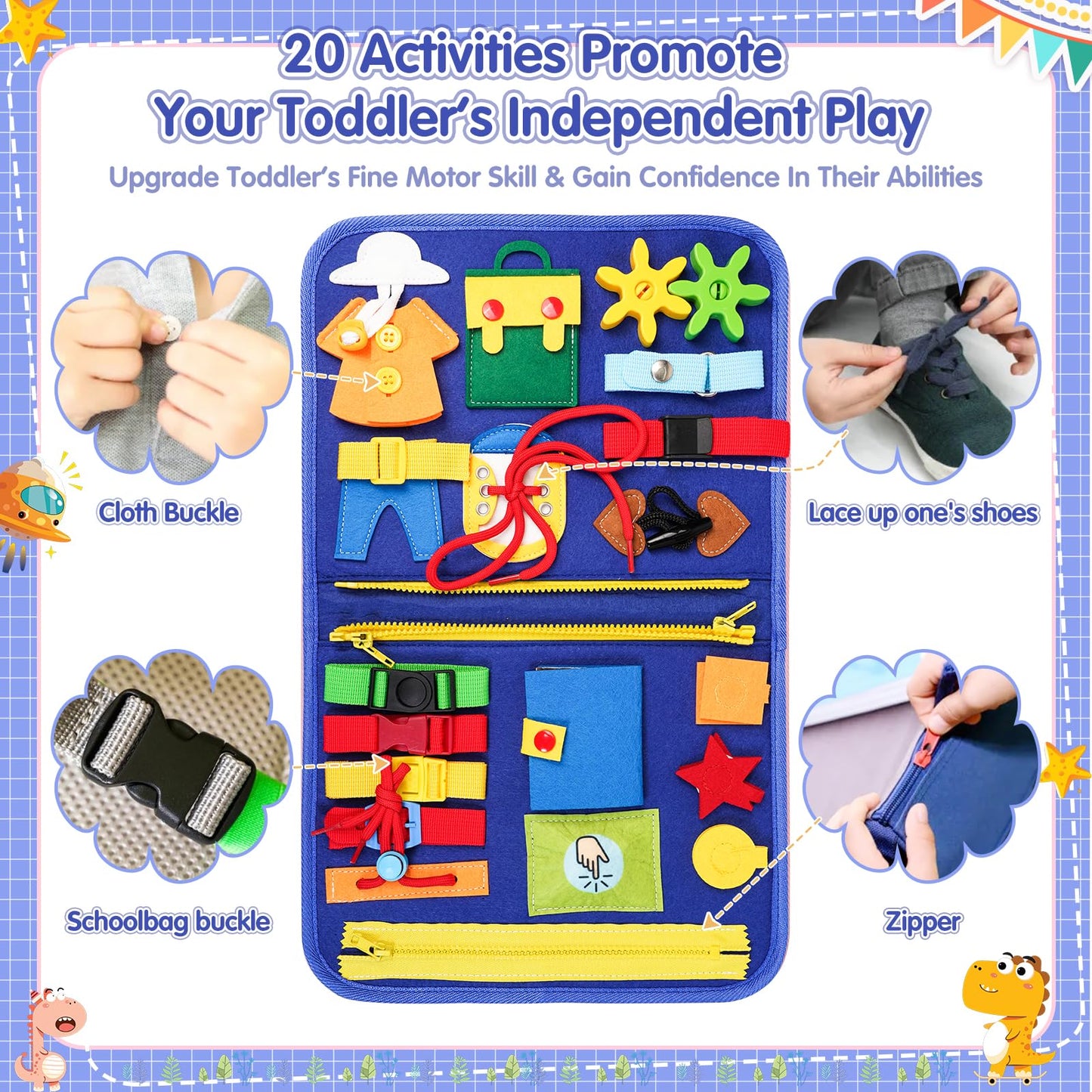 Goobaetoy Montessori Busy Board Boy, Toddler Toys for 1 2 3+ Year Old Boy, Toddler Busy Book Educational Learning Sensory Activity Toys for Road Airplane Travel for Kids with Autism