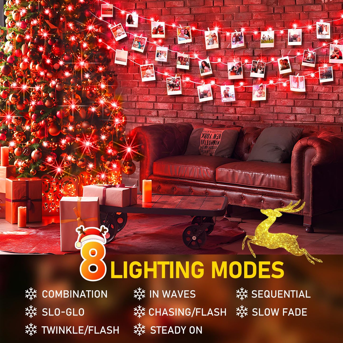 KNONEW 1000 LED Christmas String Lights, 403FT Green Wire, Waterproof, 8 Modes, Red, Model KN-1000-LIG168-01