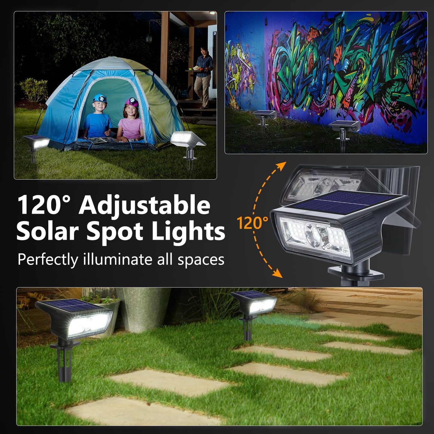 Toodour Solar Spot Light Outdoor  2 Pack Solar Lights Outdoor With 2 Modes  Waterproof Solar Powered Flood Lights Landscape Lighting For Yard Garden Home Pathway Walkway Outdoor Decor - Cool White