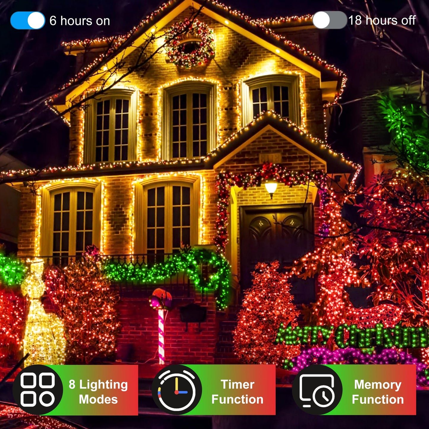 Xikengshq 750 Led Christmas Lights Outdoor Use  246Ft 8 Lighting Modes Fairy Lights For Outside  Christmas Tree Lights Outdoor Ip44 Waterproof For Xmas Patio Yard Fence Deck Balcony Garden Decor Red