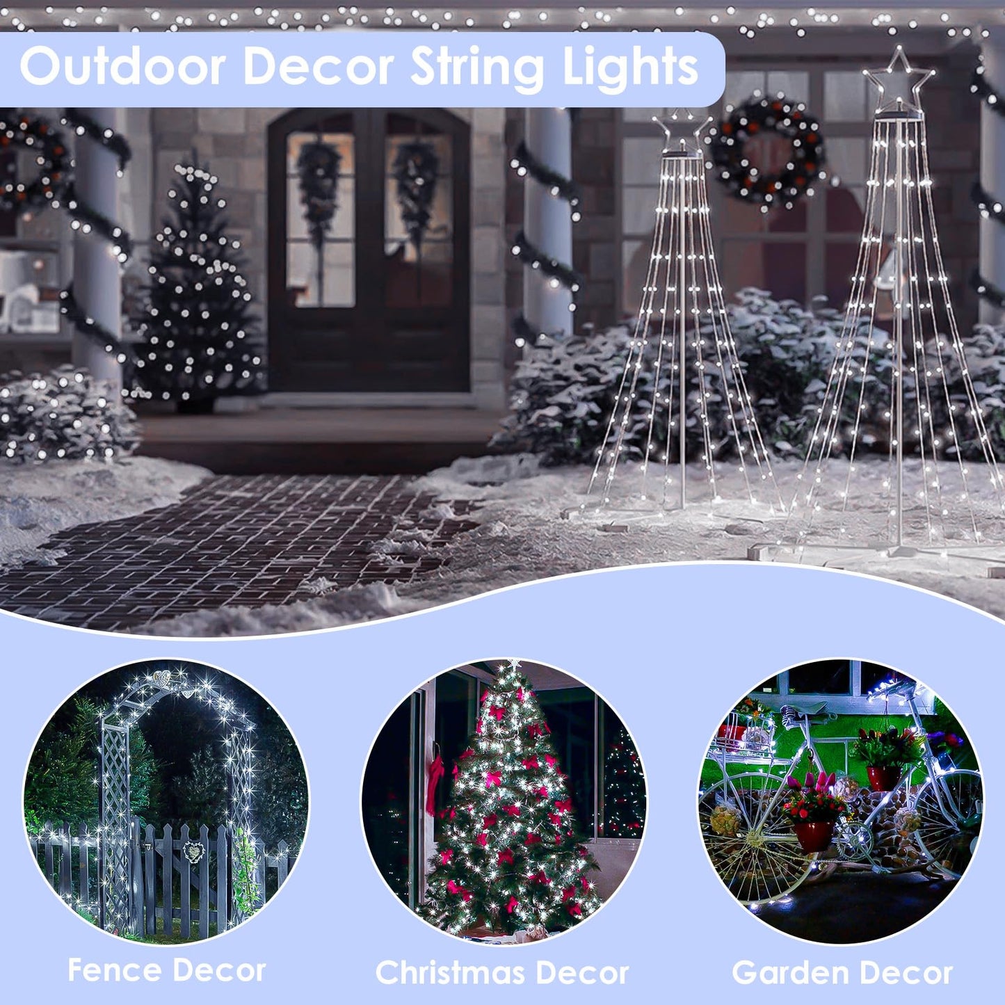 BHCLIGHT 66Ft 200LED Fairy Lights Plug in with Remote, Waterproof, 8 Modes, Timer, Cool White, for Indoor/Outdoor Decorations