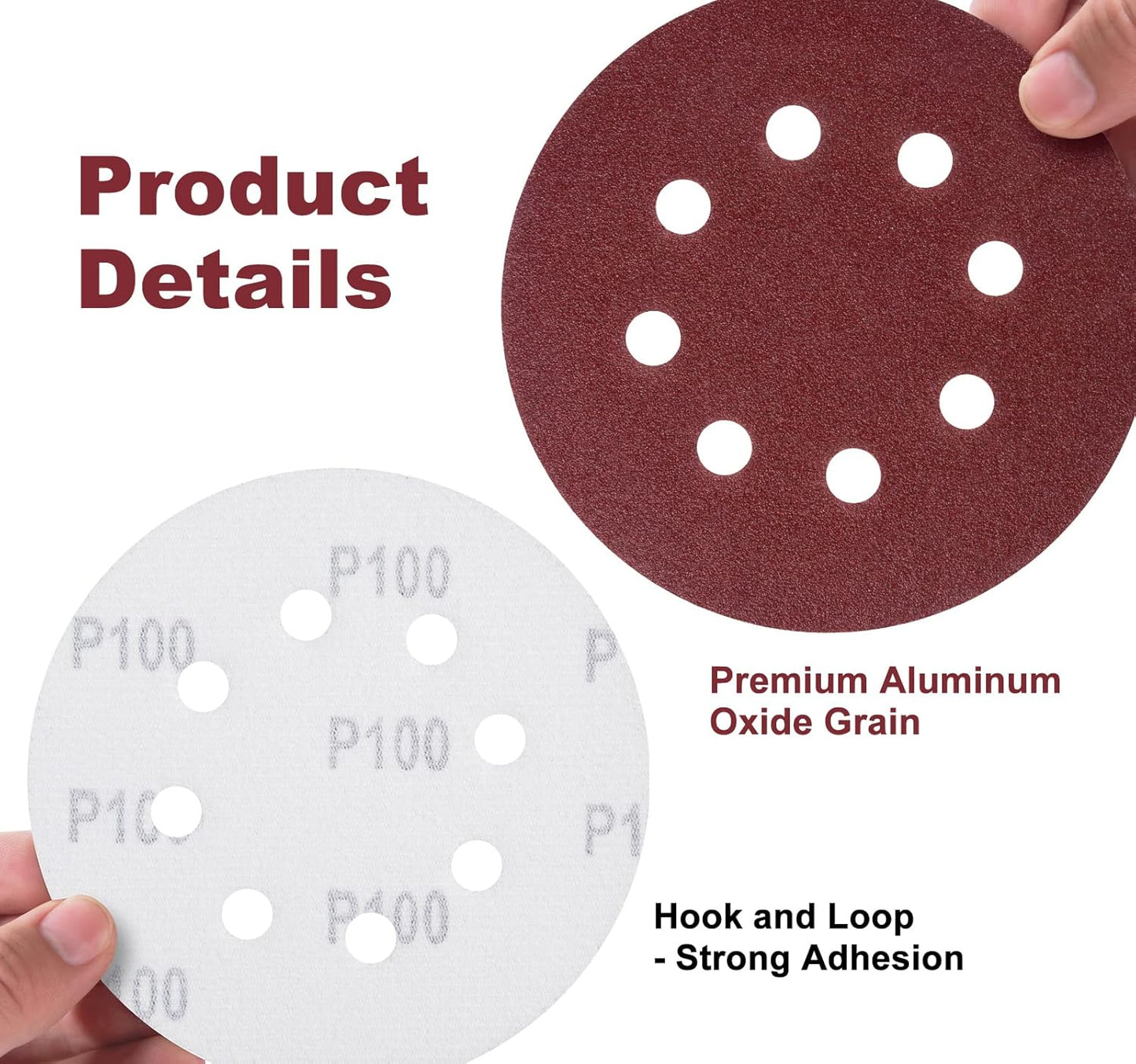 S SATC 150 Pcs Hook and Loop Adhesive Sanding Discs 5 Inch 8 Hole Sandpaper 100 Grit Aluminum Oxide Sander Pads for Random Orbital Sander