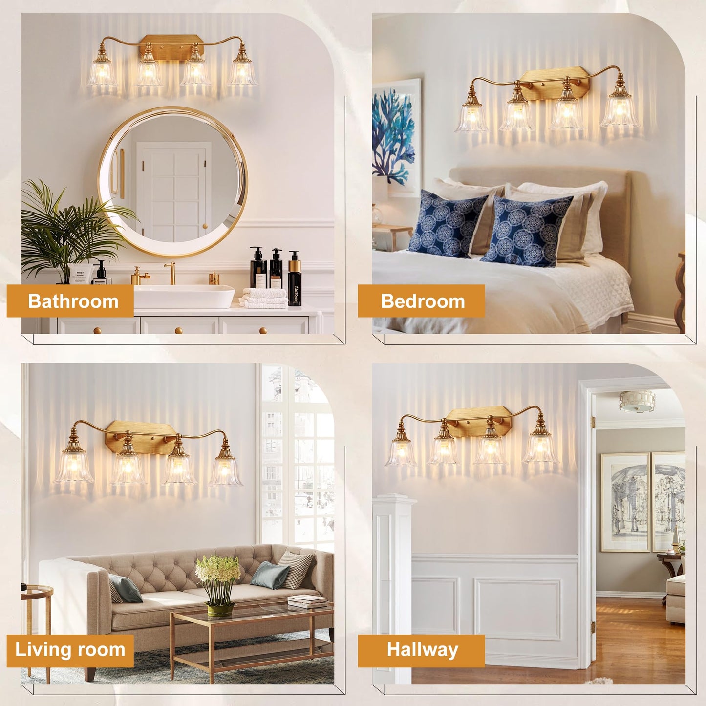 Lmnlvn Bathroom Vanity Gold Light Fixture  4 Lights Bathroom Lighting Matte Antique Brass Finish With Crystal Glass Shade  Gold Vintage Vanity Light For Bathrooms