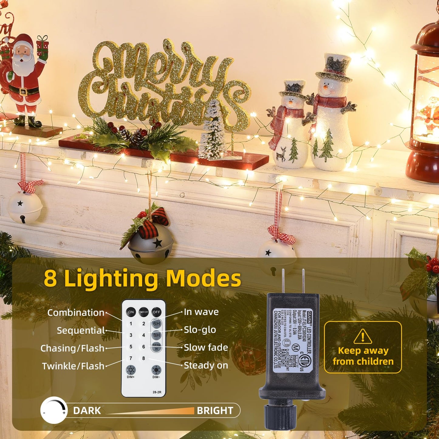 Lycklig Fairy Lights Plug In 65Ft 1000Led Warm Christmas Garland Lights With Timer Remote Waterproof Fire er Twinkle Cluster String Light For Bedroom Wreath Party Wreath Tree Decor Green Wire